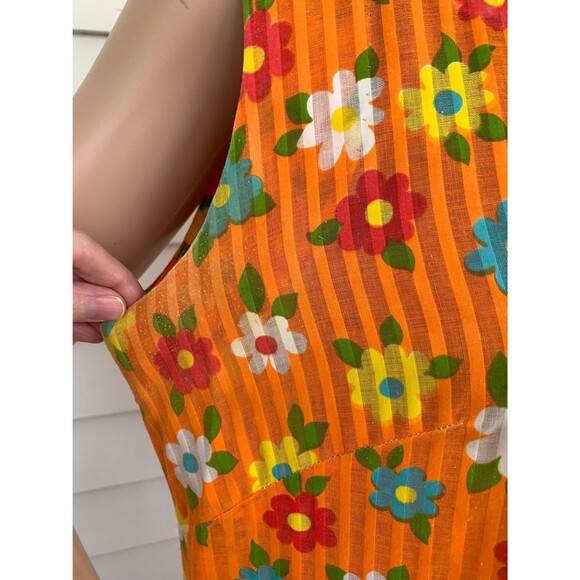 Vintage 60s Orange Flower Power Dress Mod Sleeveless M - Picture 5 of 5